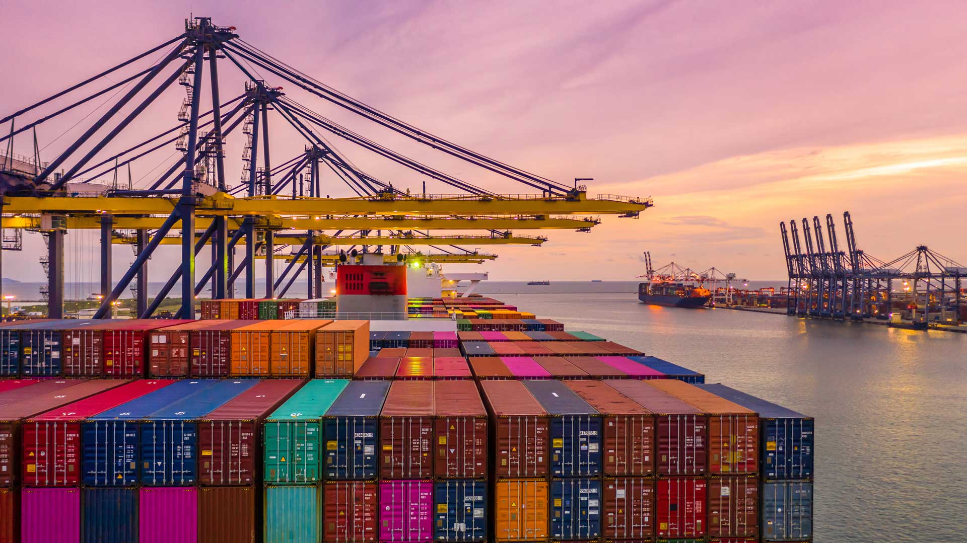 Port / terminal with crane offloading cargo